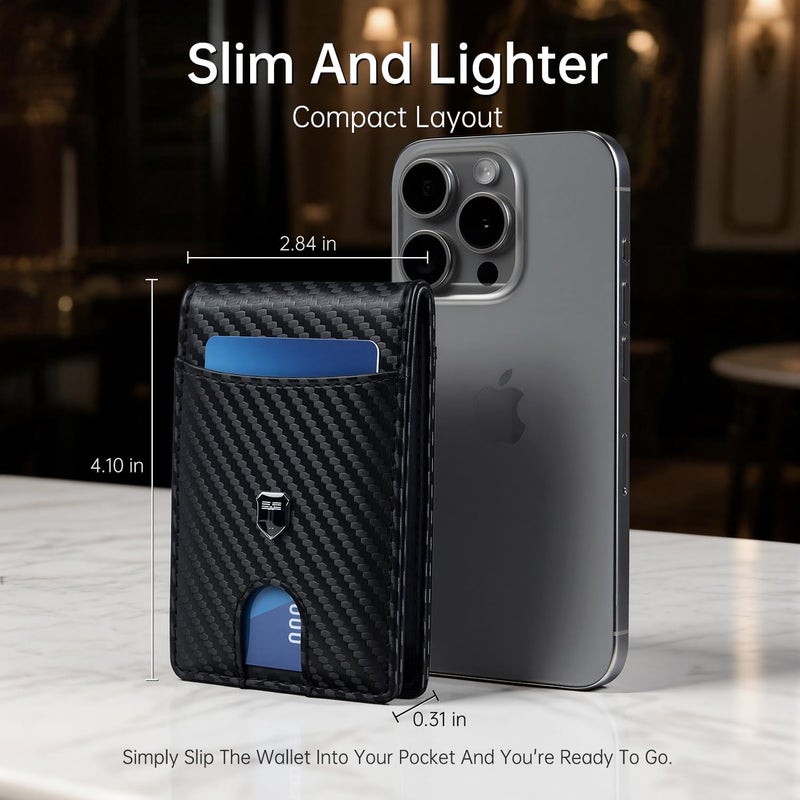 Gostwo Slim Wallet for Men, Minimalist Money Clip Card Wallet, RFID Blocking Bifold Mens Wallet, Front Pocket Credit Card Holder with ID Window, Gifts for Him, Carbon Fiber Black - Image 4