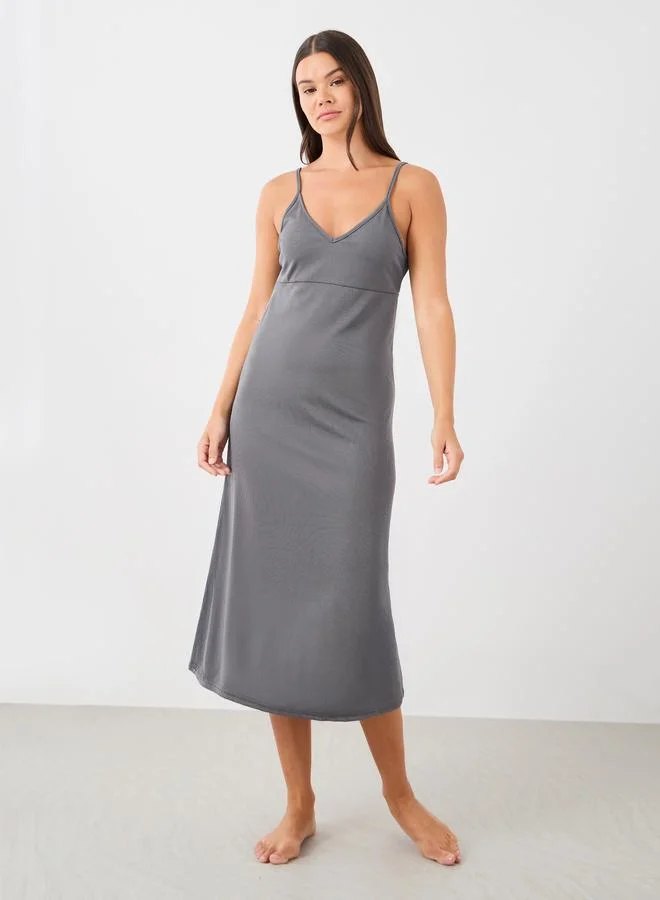 Styli Styli Ribbed Lace Detail Low Back Slip Dress