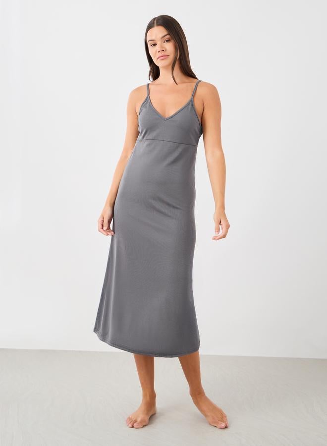 Styli Ribbed Lace Detail Low Back Slip Dress - Image 1