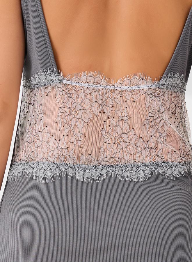 Styli Ribbed Lace Detail Low Back Slip Dress - Image 3