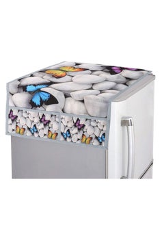 Kuber Industries Kuber Industries Butterfly Print Fridge Cover With Side Pockets|Fridge Top Cover|Refrigerator Cover|Washable Cotton Material|6 Utility Pockets (Cream)  - Image 1