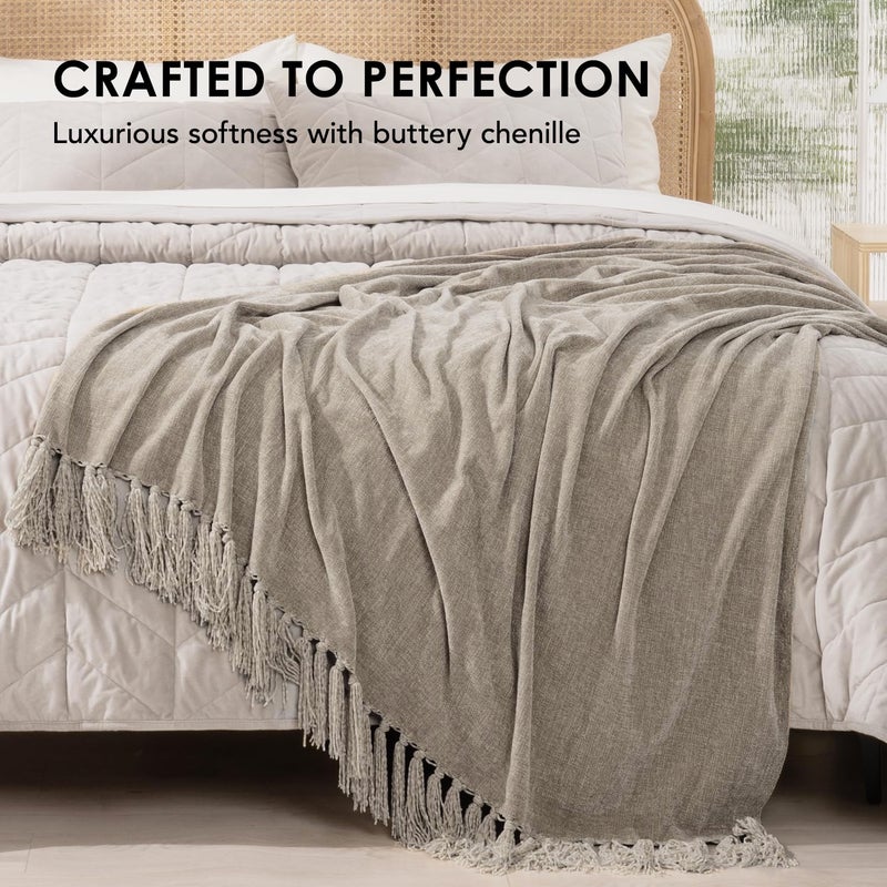 EVERGRACE Soft Chenille Throw Blanket for Couch  Cozy Plush Fuzzy Decorative Chenille Knit Throw Blanket with Tassels  Lightweight Blanket and Throws for Bed Sofa Gift Home Decor  Taupe 60""x80"" - Image 4