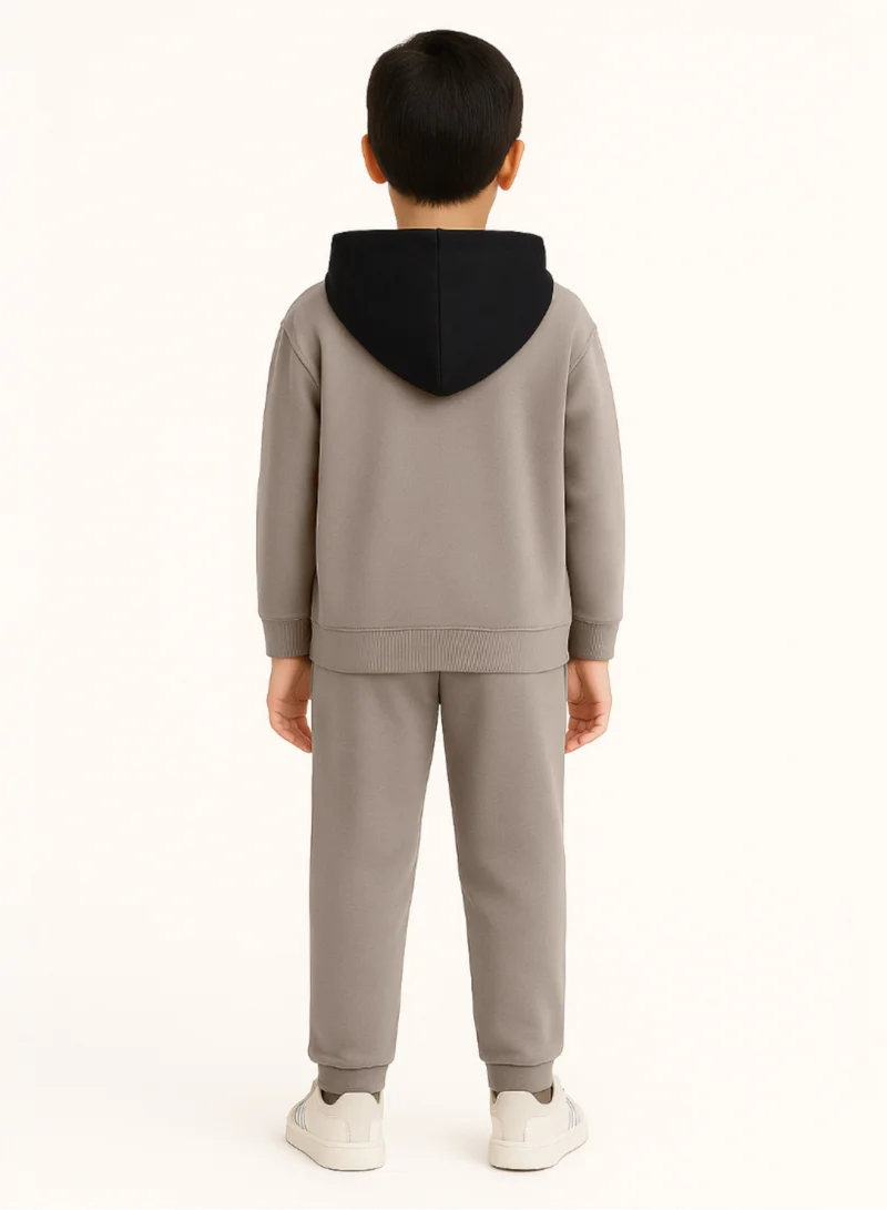 victor and jane Boys Paris Patch Hoodie Fleece Tracksuit - Sand/Beige