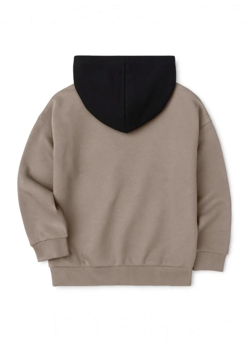 victor and jane Boys Paris Patch Hoodie Fleece Tracksuit - Sand/Beige