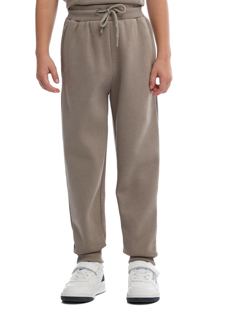 victor and jane Boys Paris Patch Hoodie Fleece Tracksuit - Sand/Beige