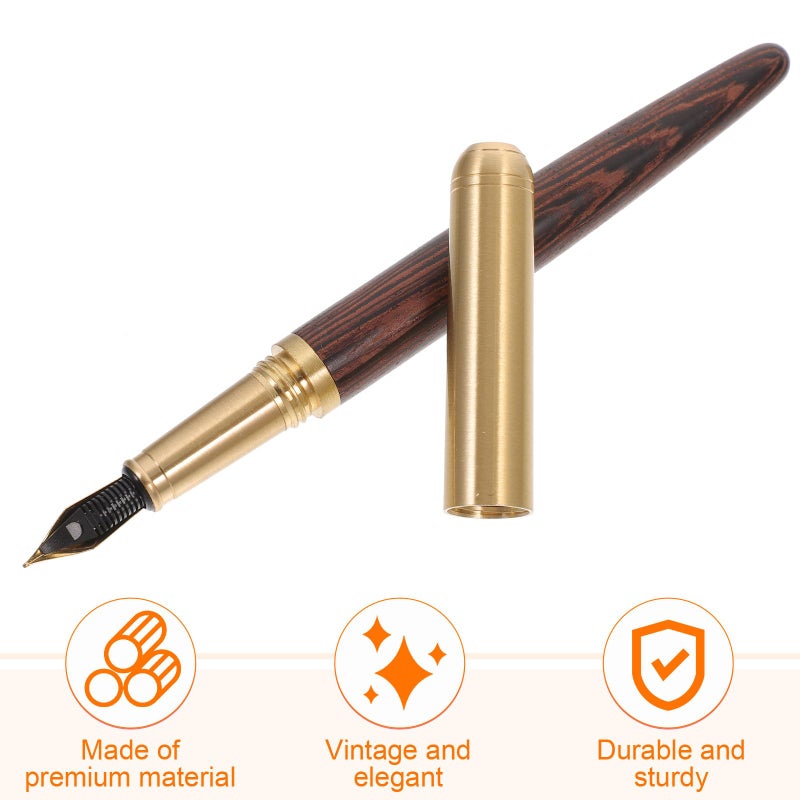 Vintage Sandalwood Brass Fountain Pen 0.7mm Nib Solid Wood Signature Writing Pen - Image 4