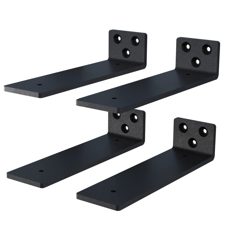 Neodrop 4-Pack 12 Inch Floating Shelf Brackets  Heavy Duty Hidden Shelves Bracket For Small Shelf  Kitchen Shelf  Nursery Shelf  Black Powder Coated Steel - Image 1