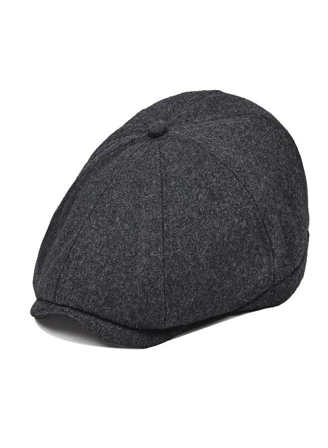 VOBOOM Men Wool Blend 8 Panel Newsboy Cap Herringbone Cabbie Flat Tweed Hat (Grey) - Image 1