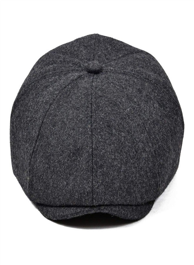 VOBOOM Men Wool Blend 8 Panel Newsboy Cap Herringbone Cabbie Flat Tweed Hat (Grey) - Image 2
