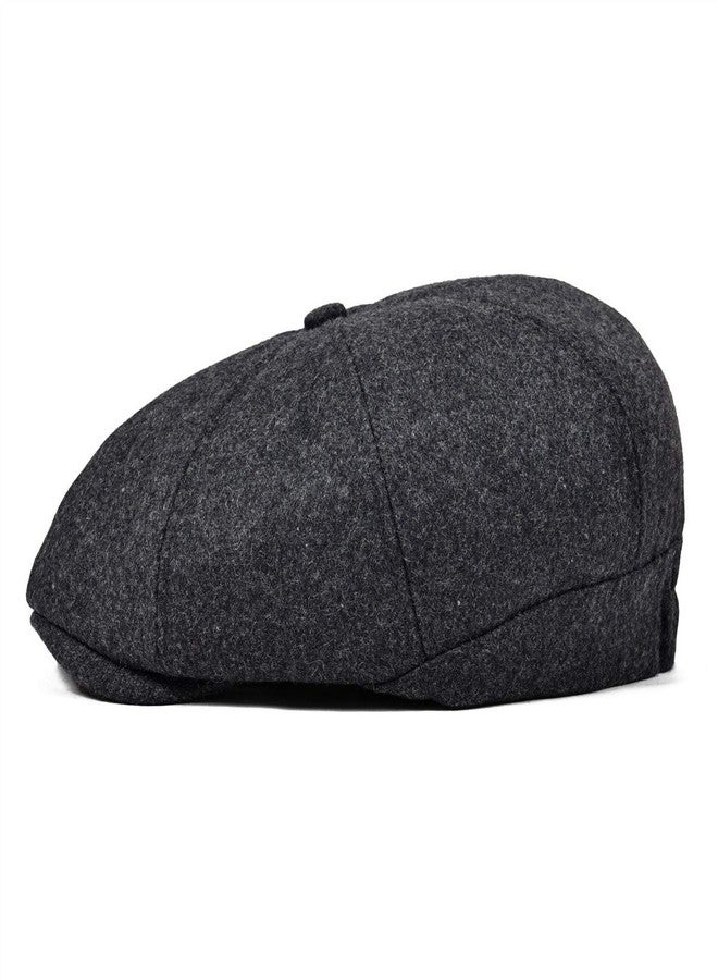 VOBOOM Men Wool Blend 8 Panel Newsboy Cap Herringbone Cabbie Flat Tweed Hat (Grey) - Image 3