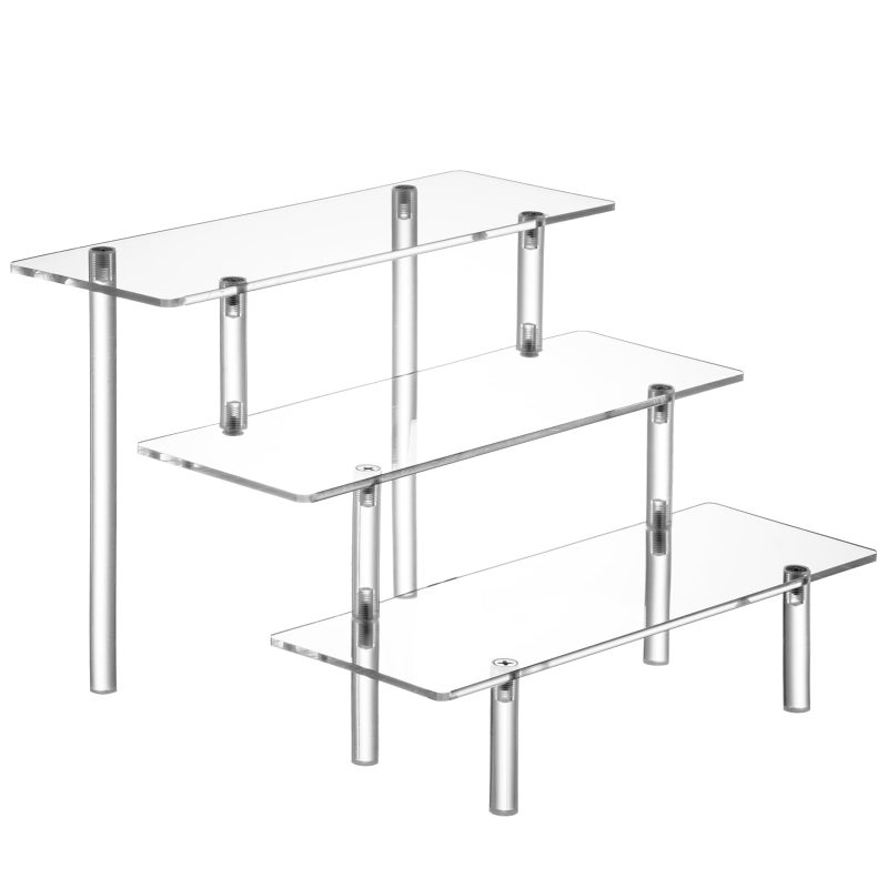 HENABLE Acrylic Display Risers, Acrylic Perfume Stand Organizer, Clear Shelf Risers for Display Stands for Food, Tabletop Use, Amiibo Funko POP Figure, 3 Tier Clear Cupcake Stand Risers - Image 1
