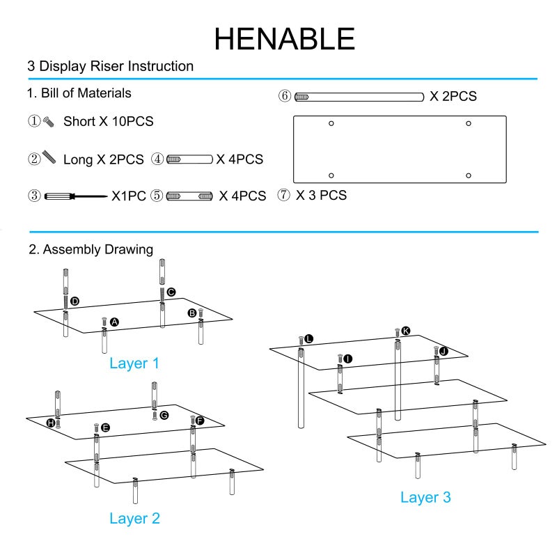 HENABLE Acrylic Display Risers, Acrylic Perfume Stand Organizer, Clear Shelf Risers for Display Stands for Food, Tabletop Use, Amiibo Funko POP Figure, 3 Tier Clear Cupcake Stand Risers - Image 5