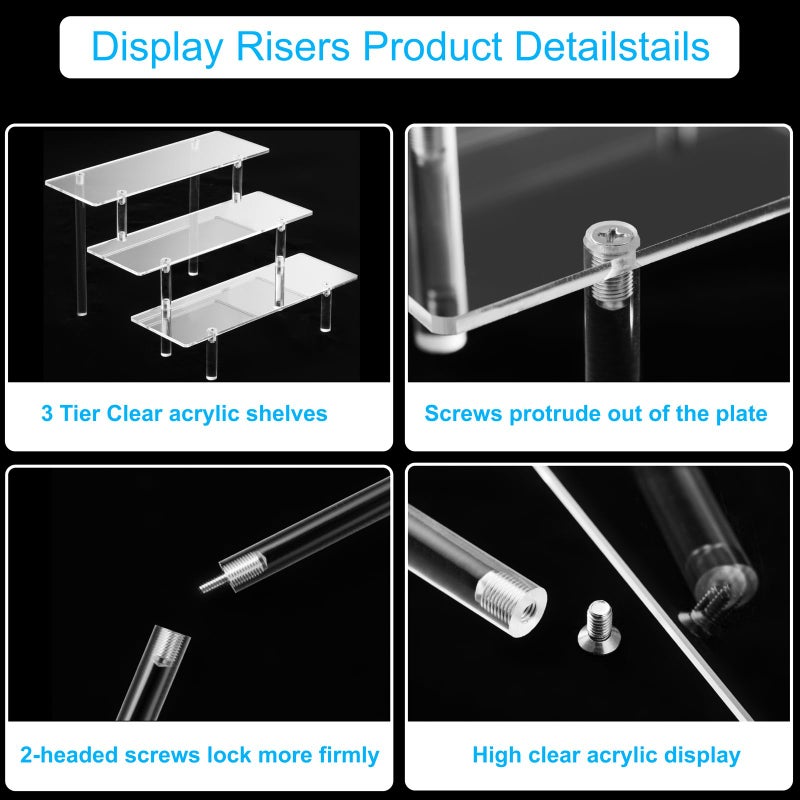 HENABLE Acrylic Display Risers, Acrylic Perfume Stand Organizer, Clear Shelf Risers for Display Stands for Food, Tabletop Use, Amiibo Funko POP Figure, 3 Tier Clear Cupcake Stand Risers - Image 4