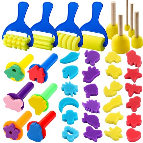 YGDZ Paint Sponges for Kids, 39pcs Early Learning Toddlers Sponge Paint Brushes Stamps Foam Art Craft Drawing Tools - Image 1