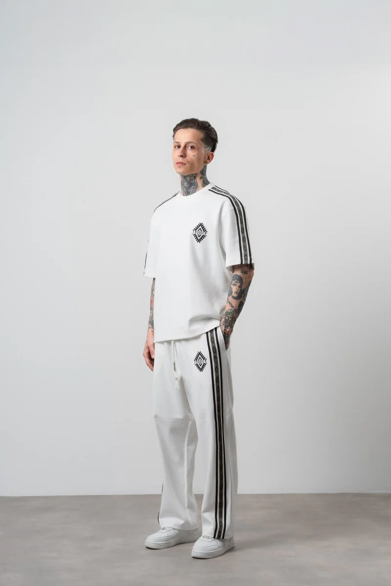 RESPIRE Men's Striped Detail Regular Fit Tracksuit Set, Ecru
