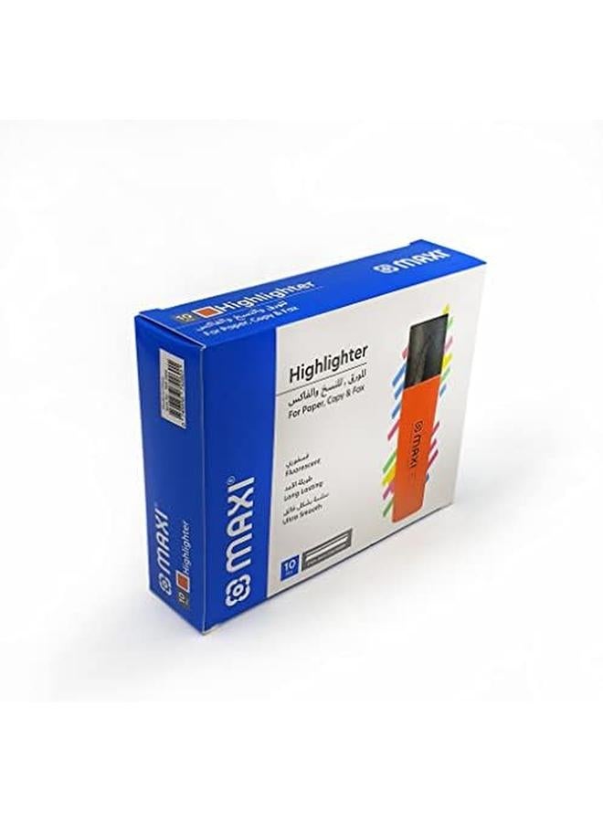 Maxi Super Fluorescent Premium Highlighter Box Of 10Pc Orange Ultra Smooth For Paper Copy And Fax  - Image 2