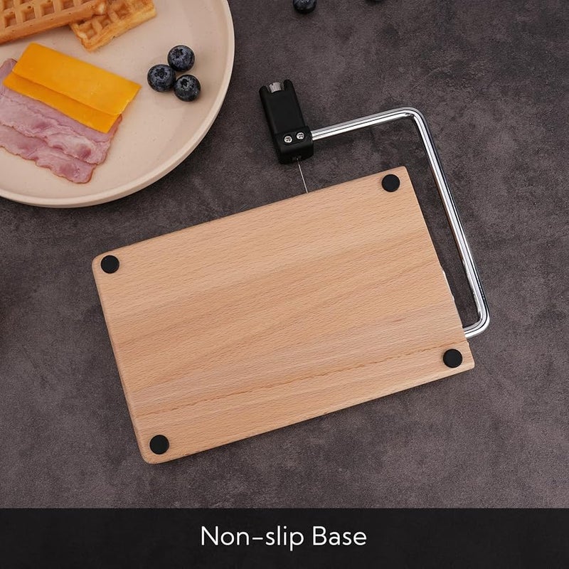 KITCHENDAO Replaceable Wire Cheese Slicer with Board, Beech Wood Cheese Slicer for Cheese in Block, Easy to Replace, with 2 Upgrade Extra Strong Wires - Image 4