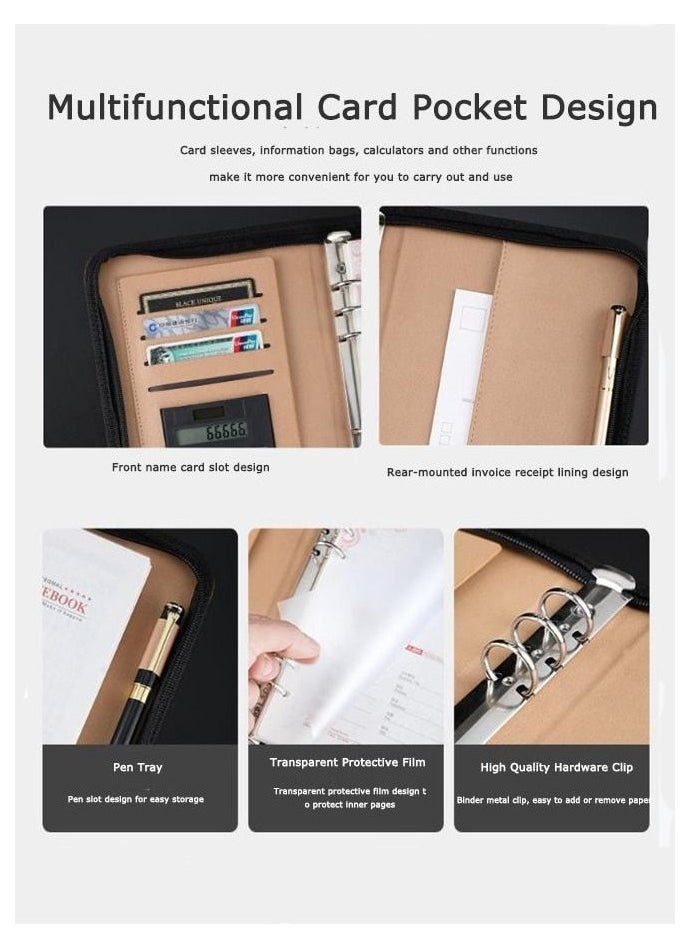 Bukela Binder Folder Meeting Folder Portfolio Organizer With Calculator Notepad Pen File Bag A5 Size  - Image 2