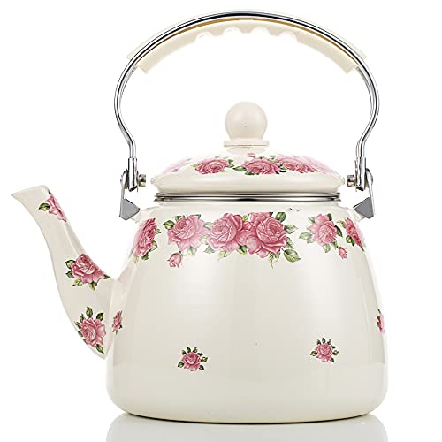 OLYTARU Tea Kettle Pot for Stove Top,Porcelain Large Enamel Teakettle,3.3L Colorful Teapot Floral Ceramic for Stovetop,Retro Classic Design - Image 1