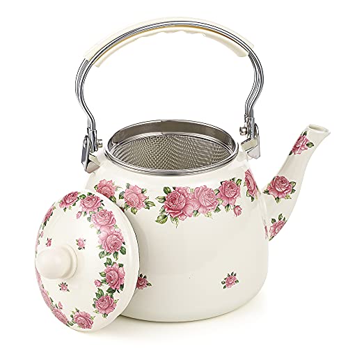 OLYTARU Tea Kettle Pot for Stove Top,Porcelain Large Enamel Teakettle,3.3L Colorful Teapot Floral Ceramic for Stovetop,Retro Classic Design - Image 5