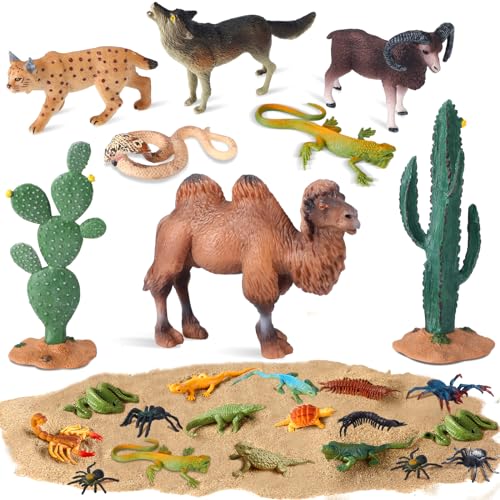 MiniInflat Desert Animals Figurines Set Model Trees Kit Desert Diorama Supplies Animals Figures with Tree and Cactuses Figurines Resin Insects for Kids Birthday Party Favors School Projects - Image 1