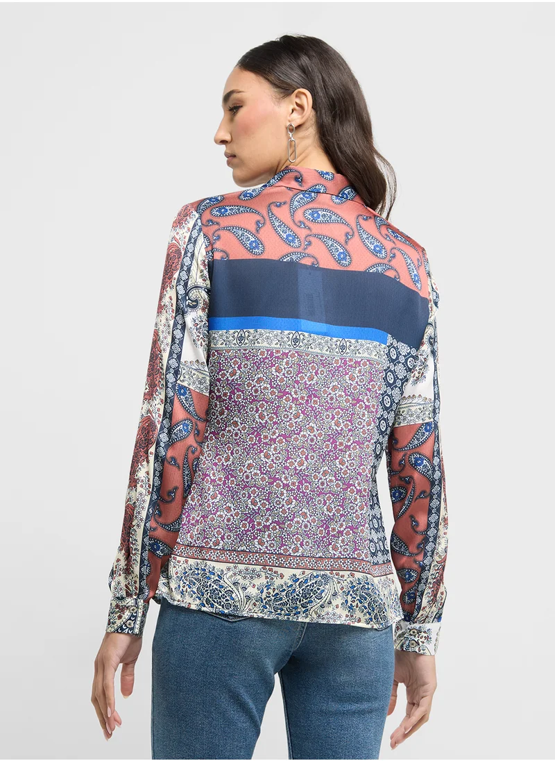 GUESS Color Block Printed Top