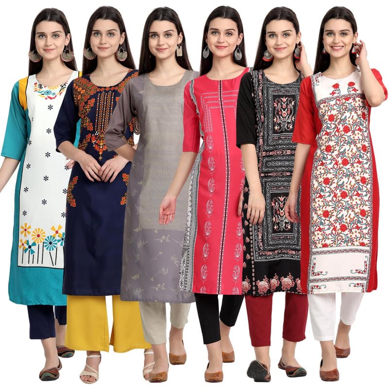 Tee Projekt Printed Crepe Kurti for Women ll Vibrant Colour Kurti (Pack of 6) - Image 1