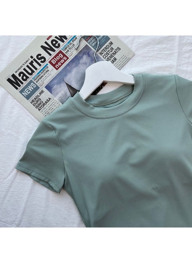 alo - ALO Ribbed Bra Top with Cut-Out Waist - Summer Breathable Yoga Shirt, Fitted Round Neck Short Sleeve Fitness Tee - Image 1