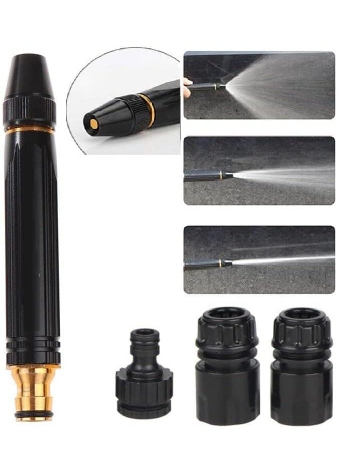 Water Spray Gun Car Wash Nozzle High Pressure Nozzle Spray Water Gun Water Jet Hose Nozzles Pipe For Gardening, Bike Car Wash Garden Watering Tool Black High Pressure Nozzle with 3 Attachment - Image 1