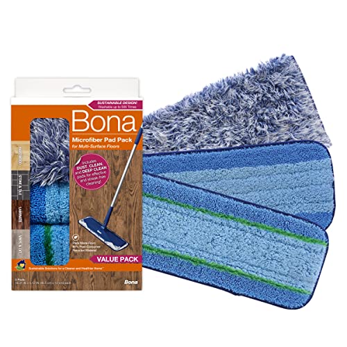Bona Microfiber Pad 3-Pack includes Dusting, Cleaning, and Deep Cleaning Pad, for Hardwood and Multi-Surface Floors, fits Bona Family of Mops - Image 1