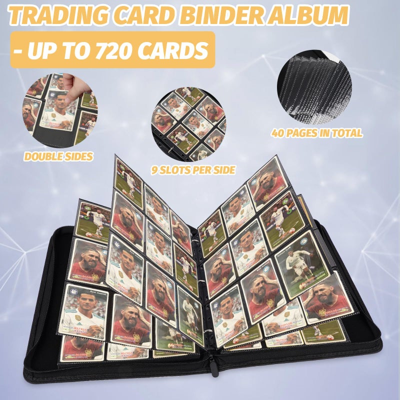 GERMUN 9 Pocket Card Binder, Premium Zip Trading Card Binder, 720 Double Sided Pocket PU Card Collection Binder, Collector Card Album, Card Folder for MTG, TCG, Sports Cards, Game Cards (Blue) - Image 5