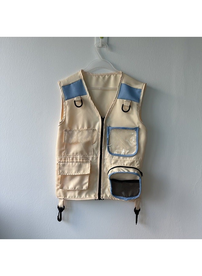 Outdoor Adventure Suit Fisherman Vest Cosplay Children Cosplay Archaeological Adventure Suit Performance-Color:Sky Blue  - Image 1