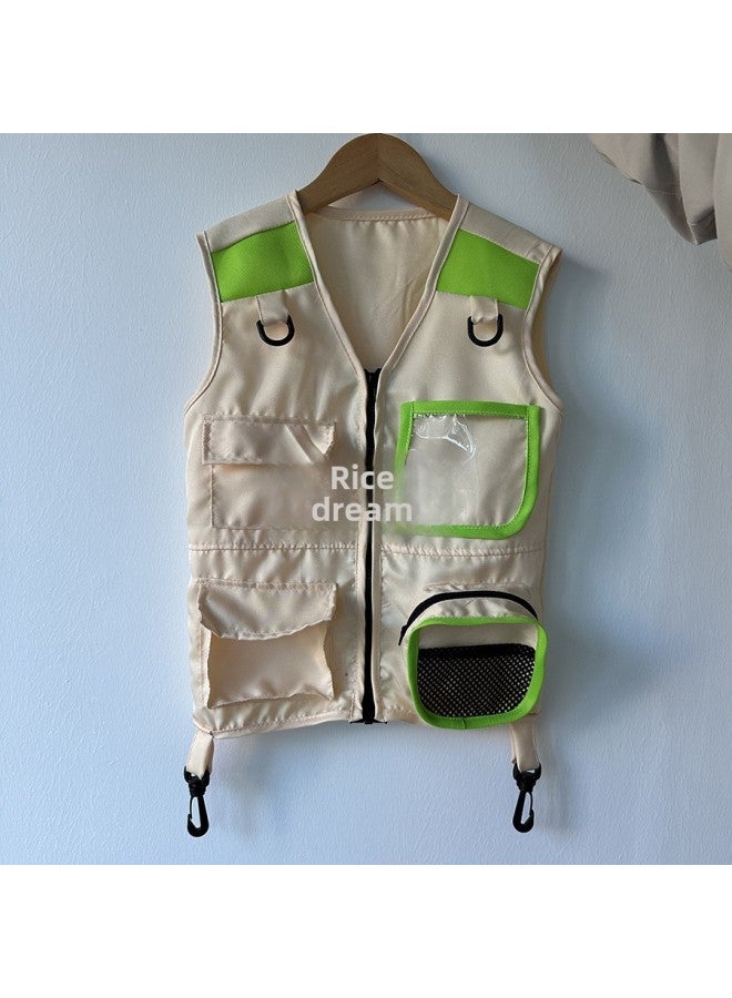 Outdoor Adventure Suit Fisherman Vest Cosplay Children Cosplay Archaeological Adventure Suit Performance-Color:Sky Blue  - Image 4
