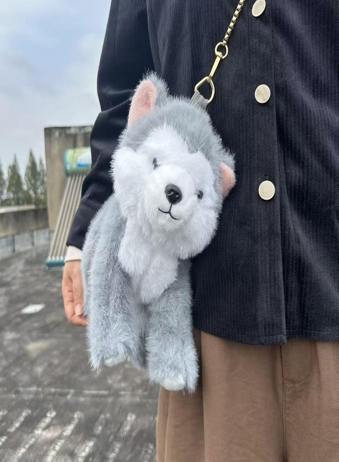 Ueeksry Kawaii Husky Plush Dog Crossbody Bag, Dog Shoulder Bag Messenger Bag, Stuffed Animals Plush Purse Novelty Bag with Zipper for Women - Image 2