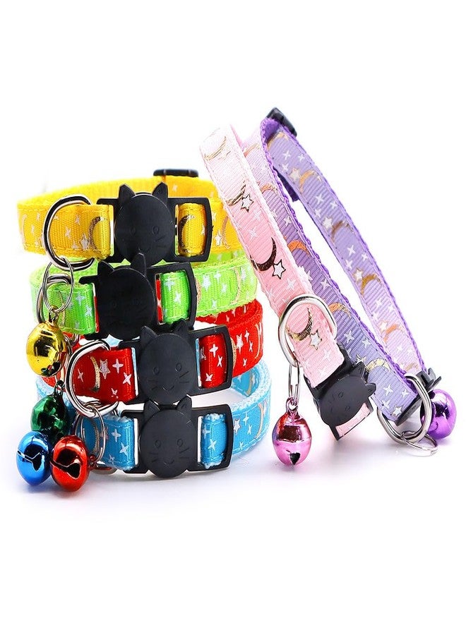 CCUUHJ Reflective Cat Collars Breakaway with Bell 2-Pack Girl Boy Pet Kitten Collar with Star Moon Patetrn Adjustable 7.5-12.5 Inch (Red) - Image 2