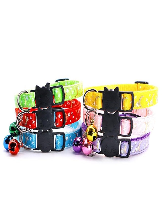 CCUUHJ Reflective Cat Collars Breakaway with Bell 2-Pack Girl Boy Pet Kitten Collar with Star Moon Patetrn Adjustable 7.5-12.5 Inch (Red) - Image 4