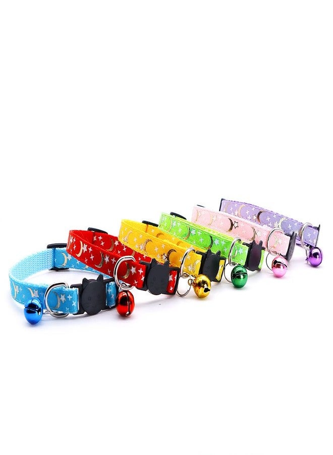 CCUUHJ Reflective Cat Collars Breakaway with Bell 2-Pack Girl Boy Pet Kitten Collar with Star Moon Patetrn Adjustable 7.5-12.5 Inch (Red) - Image 3