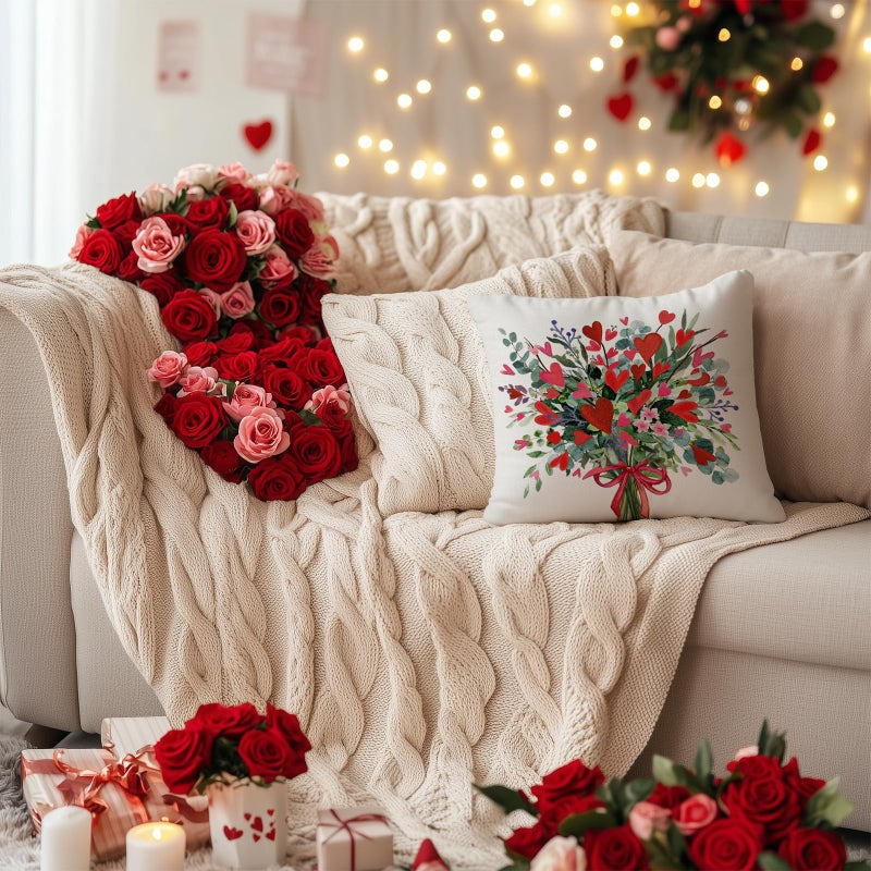 AACORS Valentine's Day Pillow Cover 18X18 Inch Red Heart Eucalyptus Decor Holiday Farmhouse Pillow Case Gifts for Home Sofa Couch Decoration AA769-18 - Image 4