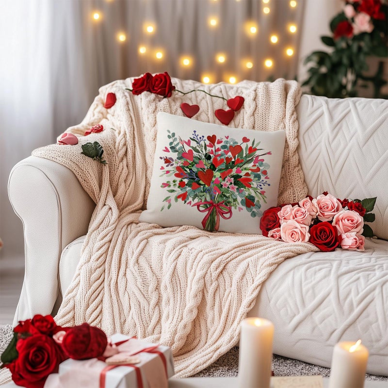 AACORS Valentine's Day Pillow Cover 18X18 Inch Red Heart Eucalyptus Decor Holiday Farmhouse Pillow Case Gifts for Home Sofa Couch Decoration AA769-18 - Image 2