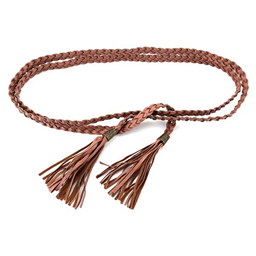 Ayliss Women Tassel Braided Waist Belt Skinny Woven Belt for Dress (Camel) - Image 4