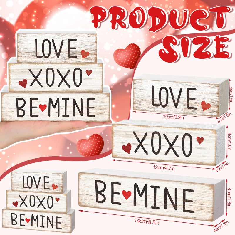 Burbell 3 Pcs Valentine's Table Decoration Signs Tiered Tray Valentine's Day Wooden Love Blocks Heart Wood Freestanding Valentines Day Decor for Farmhouse Centerpiece Wedding Gift (Fresh Style) - Image 2
