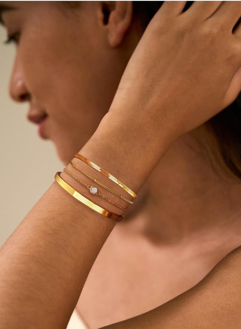 Gold Bracelets for Women,14K Gold Plated Dainty Gold Bracelet Stack Set Waterproof Bracelets Adjustable Layered Metal Link Bracelet Pack Fashion Accessories Gifts for Women Girls - Image 3