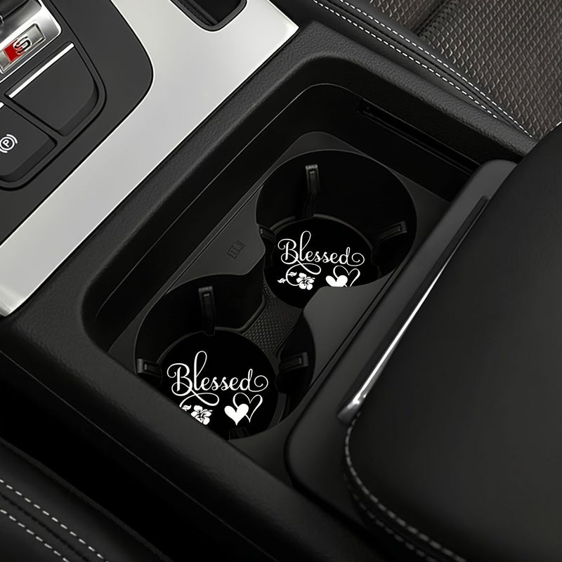 Heartfelt Blessing Letters Pattern Car Steering Wheel Cover 3pcs Neoprene Rubber Anti Slip 145 15 Inches - Image 2