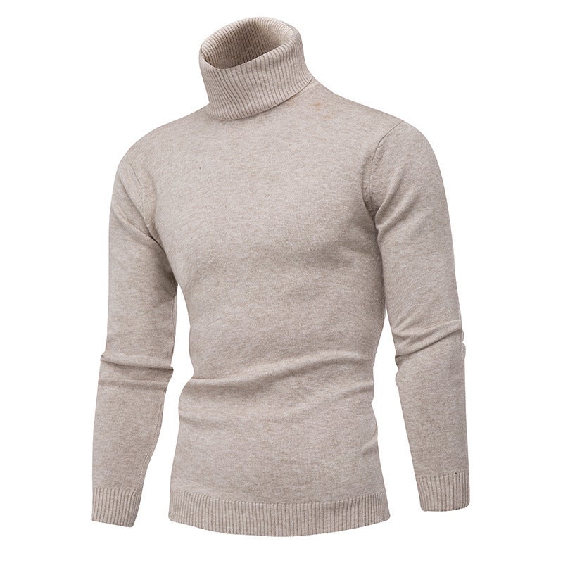 Mens Slim Fit Turtleneck Sweater Solid Color Pullover Creamy-white 
