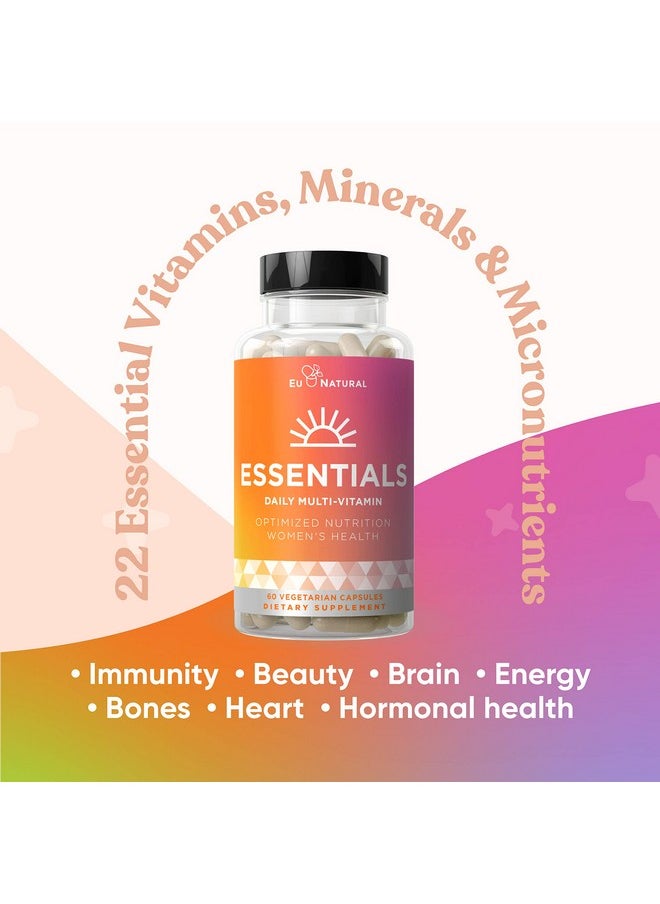 Eu Natural - Essentials Multivitamin For Women 22 Optimized Vitamins For Immunity Beauty Brain Energy Bones And Heart Vitamin C D E K Iron B6 And Dha 60 Vegetarian Soft Capsules - Image 1