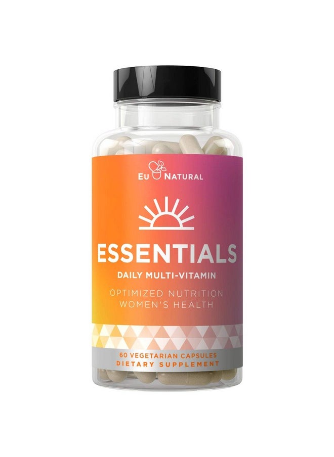 Eu Natural - Essentials Multivitamin For Women 22 Optimized Vitamins For Immunity Beauty Brain Energy Bones And Heart Vitamin C D E K Iron B6 And Dha 60 Vegetarian Soft Capsules - Image 1