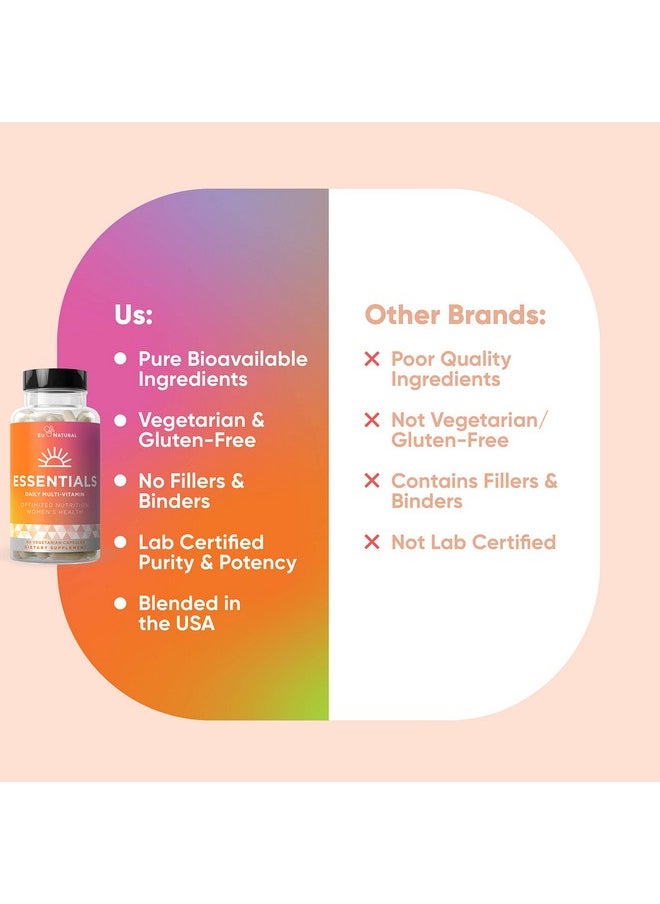 Eu Natural - Essentials Multivitamin For Women 22 Optimized Vitamins For Immunity Beauty Brain Energy Bones And Heart Vitamin C D E K Iron B6 And Dha 60 Vegetarian Soft Capsules - Image 1