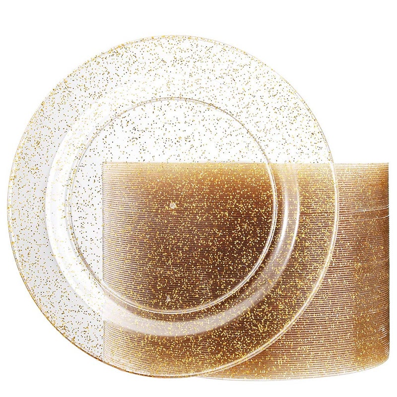 Liacere 100Pieces Gold Plastic PlatesDisposable Gold Glitter Appetizer Plates75inch Premium Plastic SaladDessert Plates for Wedding  Parties  Thanksgiving