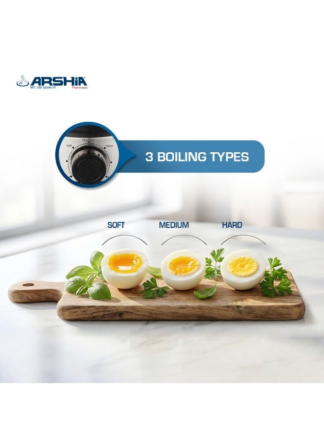 Arshia Egg Boiler with Poaching Tray, 3 Boiling Types, 400W, Stainless Steel, EB112-3208 - Image 3