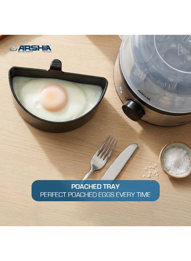 Arshia Egg Boiler with Poaching Tray, 3 Boiling Types, 400W, Stainless Steel, EB112-3208 - Image 5